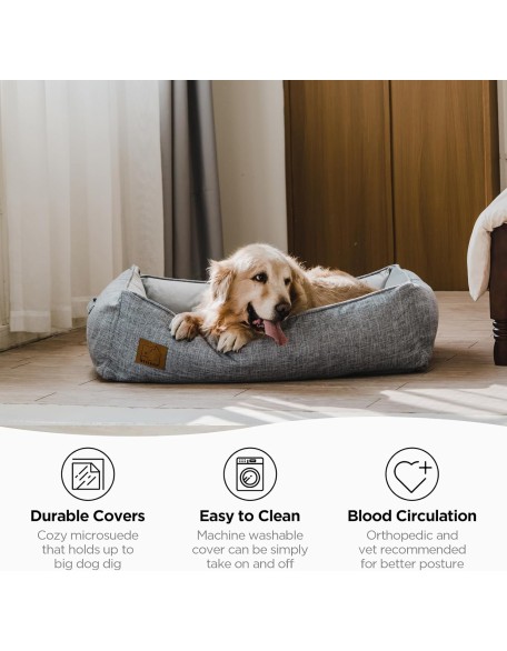 Orthopedic Dog Bed for Large Dogs, Memory Foam Dog Sofa with Waterproof & Washable Cover, Cooling Energy Gel. Couch, Pain Relief Soft Couch Pet Bed (46x38x12 inch, Grey)