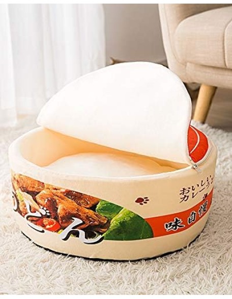 Noodle Dog Bed Cat Bed Pet Sofa,Keep Warm and Super Soft Creative Pet Nest,Waterproof Bottom Round Pet Bed for Small Cats and Small Dogs Removable Washable Cushion (Braised Beef Noodles)