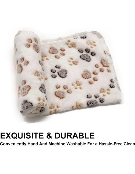 1 Pack 3 Puppy Dog Blankets Super Soft Warm Sleep Mat Fluffy Premium Fleece Pet Blanket Flannel Throw for Dog Puppy Cat - White Paw Print Large(40"x30")