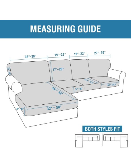 2024 New Sectional Couch Covers 8 Pieces Stretch Sofa Covers for Sectional Sofa Set Separate L Shaped Couch Cover for Both Left/Right Couch (Seat and Back: 1 Chaise + 3 Sofa, Grey)