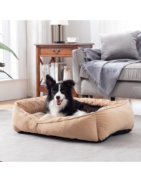 Rectangle Dog Bed for Medium Large Dogs Machine Washable Sleeping Sofa Non-Slip Bottom Cat Beds for Indoor Cats Warming Soft Calming Sleeping Puppy Bed Sturdy Pet Bed (M (30"x 24"x 9"), Brown)