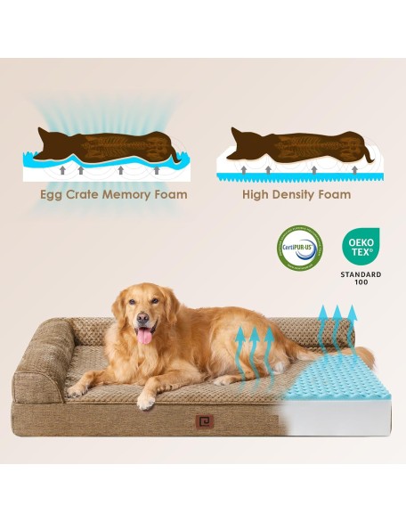 Memory Foam Orthopedic Dog Beds Large Sized Dog, Washable Dog Bed with Waterproof Lining Removable Cover, Big Dog Bed Sofa with Nonskid Bottom Pet Couch Bed, 41x27 Inches, Camel