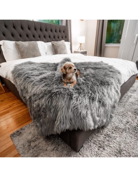 PupProtector Waterproof Throw Blanket for Dogs and Cats, Pet Blanket Cover for Couches, Sofas, Beds, Car Seats, Furniture, Calming Soft Faux Fur, Charcoal Grey, Original (60" L x 50" W)