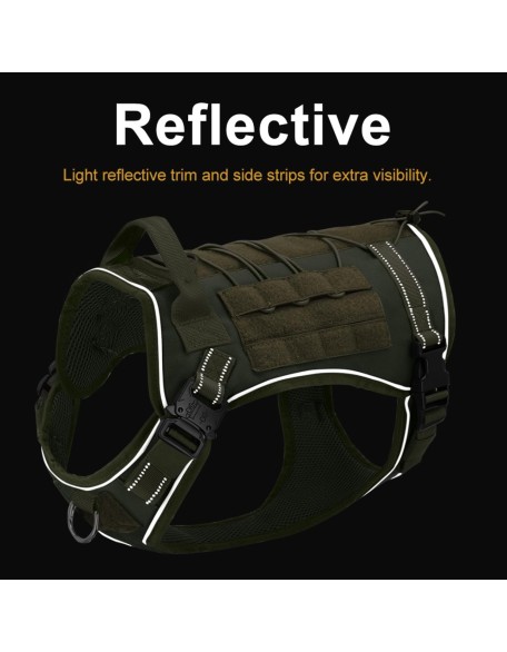 Military Tactical Dog Harness, No Pull, Working Dog Harness, Heavy Duty Nylon Dog Harness, Vest, Reflective, Adjustable Outdoor Dog Harness,L,Black