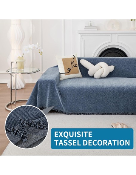 Non Slip couch cover sofa covers for 3 cushion couch Washable sectional couch covers for Dogs pet Furniture Protector Couch Cover Blanket for Living Room (Blue, 91"x134")