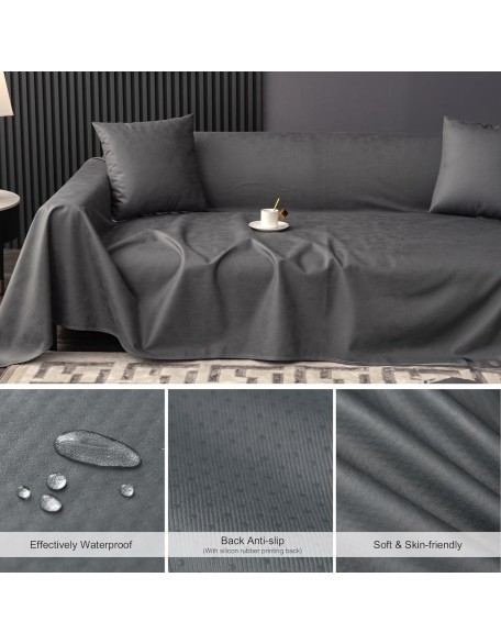 Waterproof Couch Covers for Pets Washable Sofa Cover Sectional Couch Cover Blanket for 2-3 Cushion Couch Sofa Cozy Dog Cat L Shape Furniture Couch Protector (Dark Grey, 82"x134")