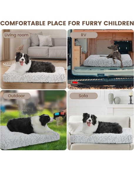 Dog Bed,Orthopedic Foam Plush Dog Bed for Crate Fulffy Comfy Kennel Pad Anti-Slip,42" Dog Bed Sofa Pet Bed for Large,Medium,Small Dogs Breeds,42" x 28",XL,Gray